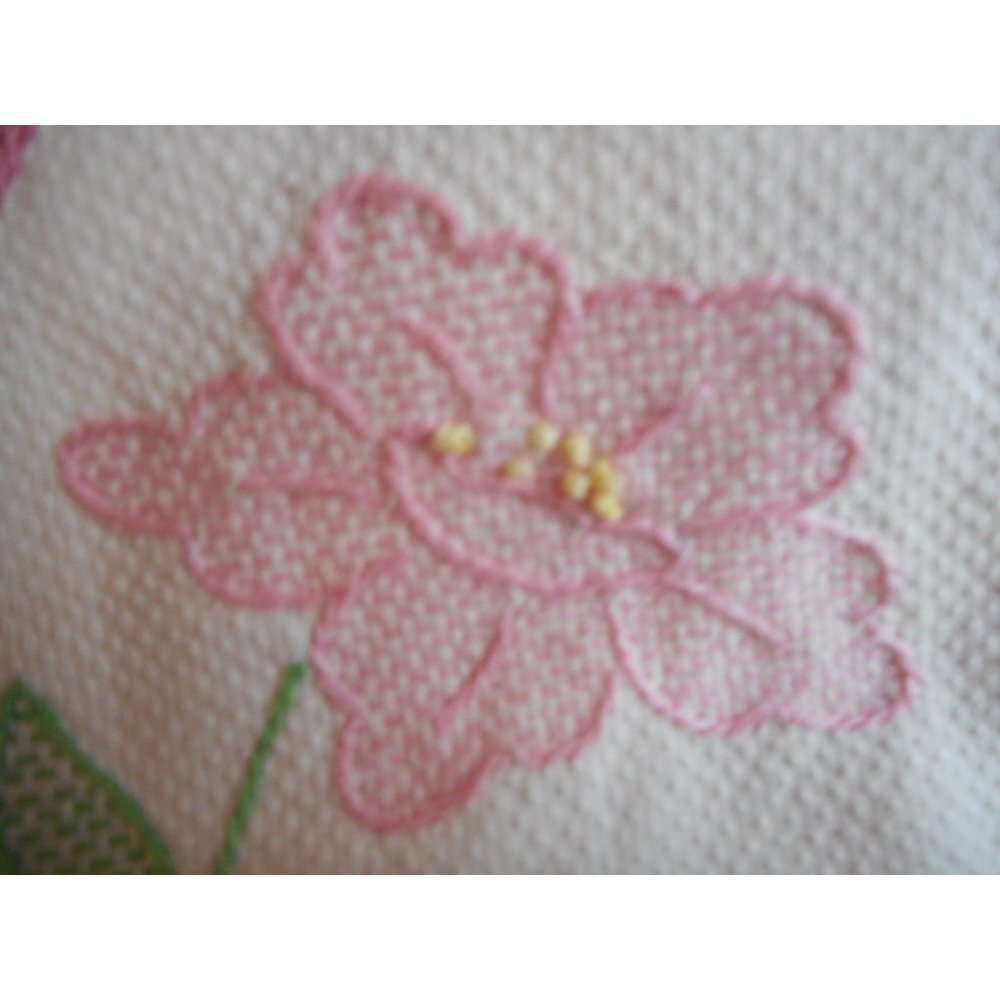 Vintage hand embroidered floral Pink Lace Dresser scarf doily placemat runner #2 - Picture 3 of 6